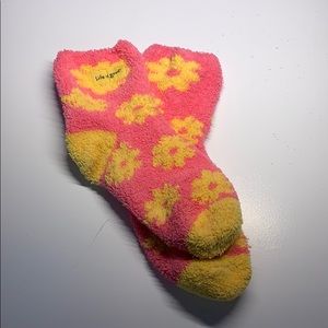 Life is good pink fuzzy socks
